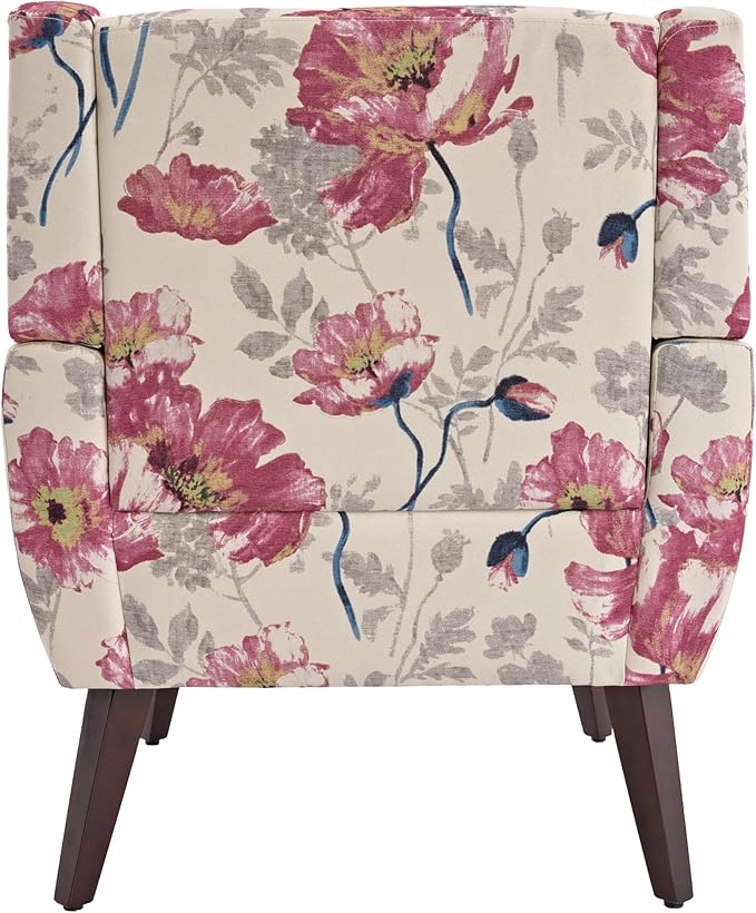 UIXE Floral Accent Chair, Modern Upholstered Armchair in Fabric for Living Room, Comfy Club Arm Chairs Single Sofa Button Tufted Bedroom Reading Seat - Pattern White, Set of 1