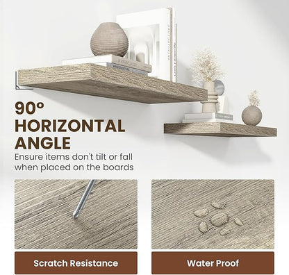 55 Inch Floating Shelves, 12 Inch Deep Floating Shelves for Wall, Floating Shelf with Invisible Brackets, Deep Shelves for Bathroom, Bedroom, Living Room, 1 Pack, Grey