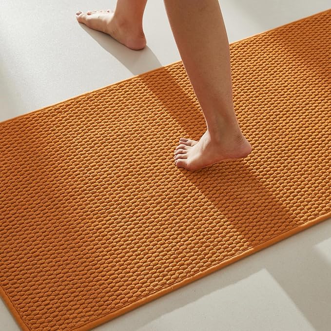 Bathroom Rugs Non Slip Washable, Super Absorbent Thin Bath Mat Quick Dry Low Pile Bathroom Rug, Orange 20"x48"