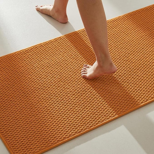 Bathroom Rugs Non Slip Washable, Super Absorbent Thin Bath Mat Quick Dry Low Pile Bathroom Rug, Orange 20"x48"
