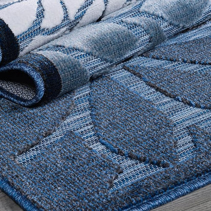 Beverly Rug Outdoor Runner Rug 2x7 Modern Floral Tropical Area Rugs for Indoor and Outdoor Patio Easy to Clean Non Shedding Living Room Porch Garden Washable Outside Carpet (2 x 7 Navy Blue)