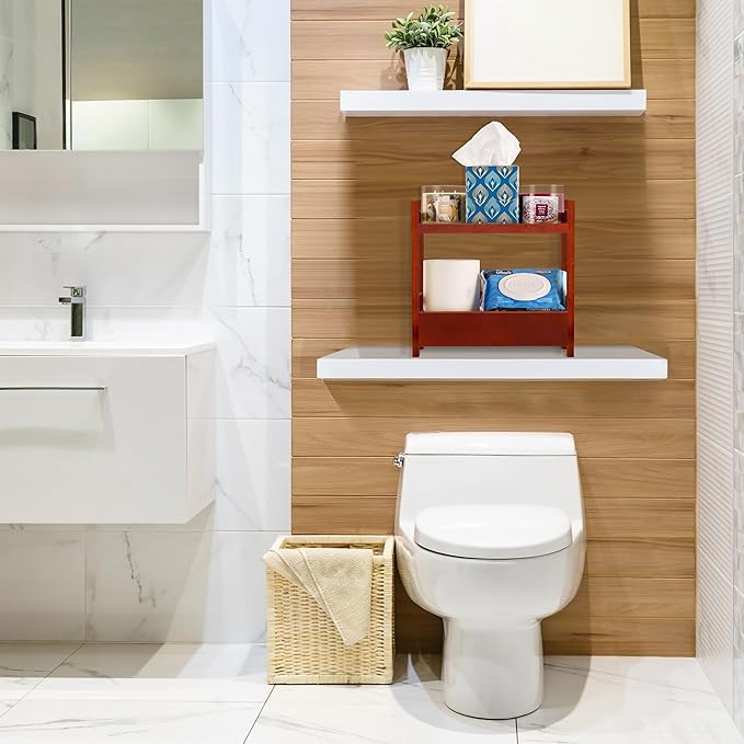 Sorbus Bamboo Bathroom Counter Organizer – 2-Tier Shelf with Hidden Drawer for Vanity, Matcha Station, Bathroom Sink Organizer Countertop, Kitchen & Office Storage (13″ L x 6.5″ W x 12.6″ H) (Brown)