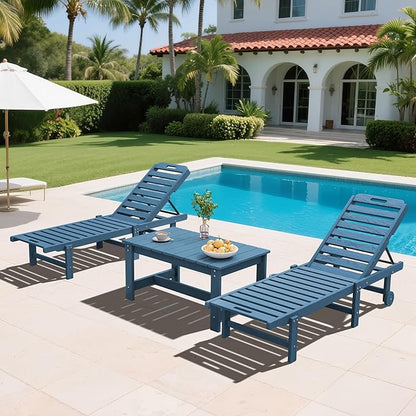 SERWALL Rectangle Outdoor Coffee Table, HDPE Patio Coffee Table, Navy