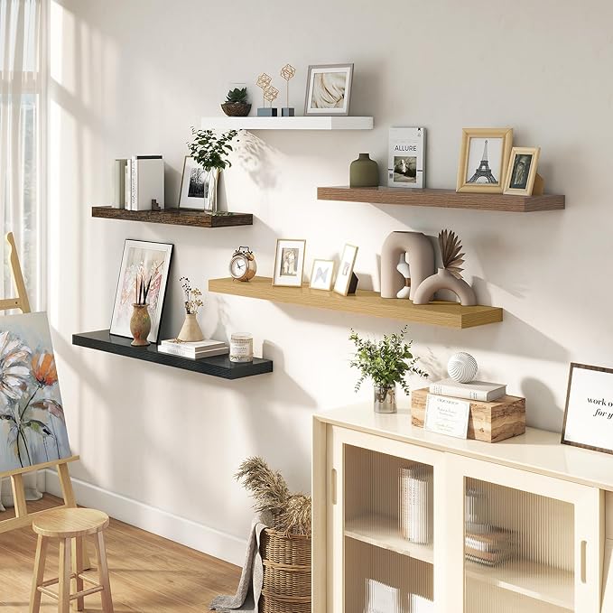 Dreamland 48 Inches Floating Shelves for Wall, 9.3" Deep Long Floating Shelves Set of 1, Large Display & Storage Shelf, Wall Shelf for Bathroom Bedroom Living Room Kitchen Office, Oak