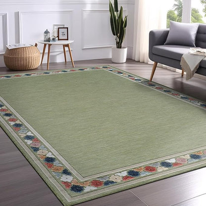 Beverly Rug Outdoor Rug 6x9 Modern Bordered Area Rugs for Indoor and Outdoor Patio Easy to Clean Non Shedding Living Room Porch Garden Washable Outside Carpet (6 x 9 Green)