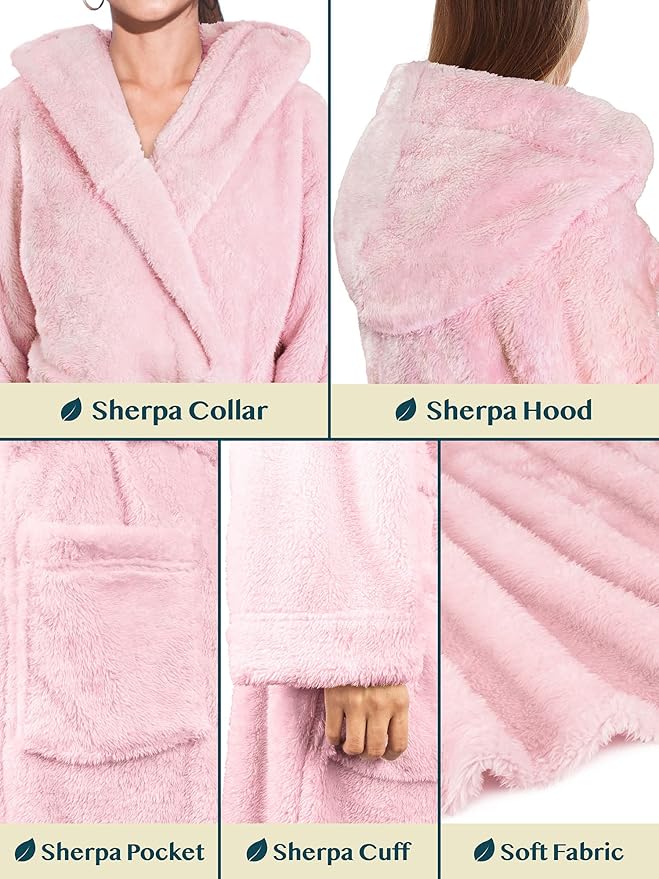PAVILIA Women Hooded Plush Soft Robe | Fluffy Warm Fleece Sherpa Shaggy Bathrobe