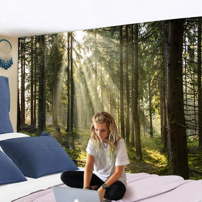 Onivein Forest Tapestry Nature Sunlight Streaming Through Green Trees Wall Hanging for Bedroom Living Room Office Decor 60 x 50 Inches