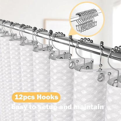 White Bathroom Set, 25 PCS Bathroom Accessories Set with Shower Curtains, Rugs, Trash Can, Toothbrush Holder, Soap Dispensers, Toothbrush Cup, Vanity Tray, Soap Dish, Toilet Brush, Qtip Holders