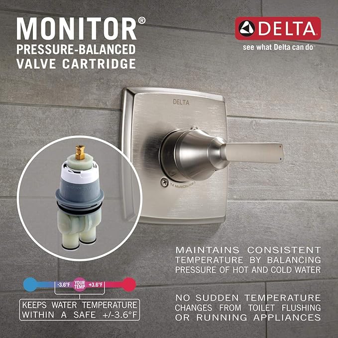 Delta Modern 14 Series Shower Faucet Set, Matte Black Shower Head and Handle Set, Valve Trim Kit, Matte Black T14267-BL-PP (Valve Not Included)