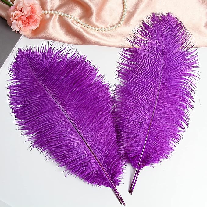 THARAHT 12pcs Purple Ostrich Feathers Natural Bulk 14-16Inch 35cm-40cm for Wedding Party Centerpieces Easter Gatsby and Home Decorate Ostrich Feather