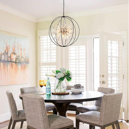 31.5" Black Gold 16-Light Globe Sputnik Chandelier Modern Industrial Adjustable Hanging Ceiling Pendant Light Fixture for Entryway Foyer Stairway Dining Living Room Hallway