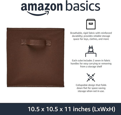 Amazon Basics Cube Organizer Storage Bins Handles, Collapsible Fabric, Pack of 6, 10.5"x10.5"x11", Brown