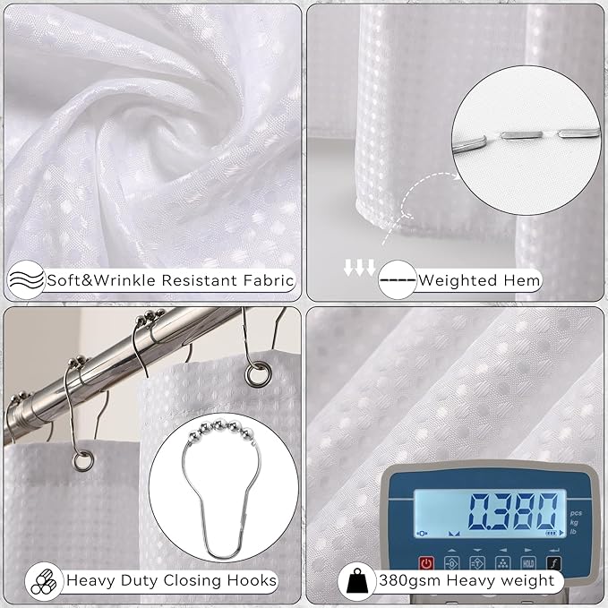 White Bathroom Set, White Bathroom Accessories Set with Shower Curtain, Bath Towel Set, Trash Can, 2PCS Soap Dispensers, Soap Dish, Toothbrush Holder and Cup,Toilet Brush for Bathroom Decor