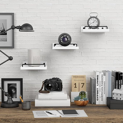 Small Floating Shelf, 6 X 6 Inches Farmhouse Wall Shelves for Living Room, Bedroom, Picture Frames, Plants, Kitchen, Set of 3 (White and Black)