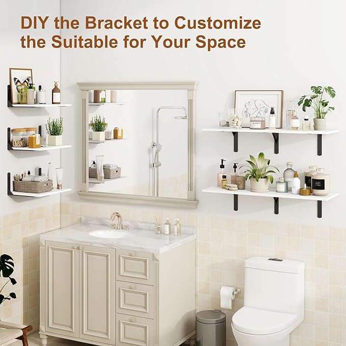 30" W x 12" D White Floating Shelves for Wall, Deep Wall Shelves with Visible Bracket for Books, Plant, Large Deep Bathroom Shelf for Storage & Display, Set of 2