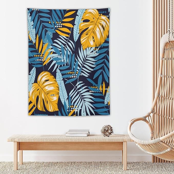 ICMOLYYENLO Palm Leaf Tapestry Wall Hanging, Tropical Leaves Plant Jungle Green Hawaiian Art Home Decor for Guest Bedroom Living Room Dormitory 50x60 Inch