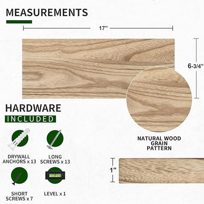 Wood Floating Shelves for Wall Set of 3, 17 Inch Wide Rustic Wooden Floating Shelves, Invisible Wall Mounted Display for Living Room Bedroom Kitchen Bathroom Office, Carbonized Black