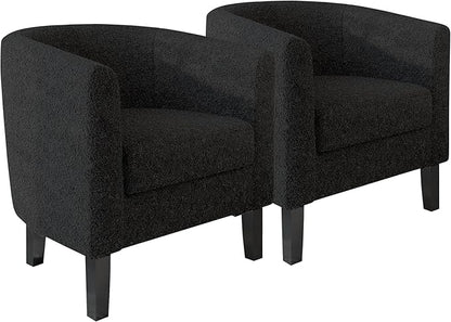 BELLEZE Living Room Chairs Set of 2, Teddy Polyester Accent Barrel Chairs, Club Tub Sofa Chairs for Bedroom, Corner Chairs with Flared Legs and Cozy Soft Padding - Highland (Teddy Black)