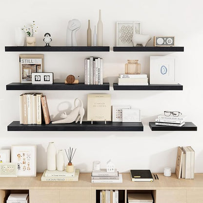 36 Inch Floating Shelves, 36"x9.25"x1.5" Inch Deep Floating Shelves for Wall, Wooden Shelves for Bathroom, Bedroom, Living Room, Black, 2 Pieces