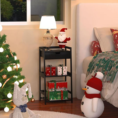 3 Tier Bamboo Bathroom Shelves with Drawer, Ladder Shelf for Bathroom Storage, Space-Saving Design, Stylish Display Nightstand, Stylish Storage Solution for Home, Living Room, Kitchen, Office