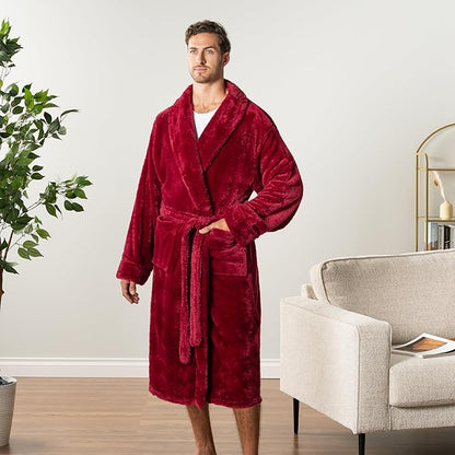 PAVILIA Mens Soft Robe, Plush Fluffy Fleece Bathrobe Men, Long Sherpa Shaggy Spa Robe