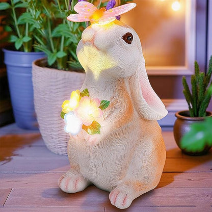 Vermeyen Solar Garden Statues Outdoor Decor-Yard Decorations for Patio,Balcony,Backyard,Lawn Ornaments-Easter Bunny Figurines with LED Light-Unique Birthday Gardening Gifts for Women,Mom,Grandma