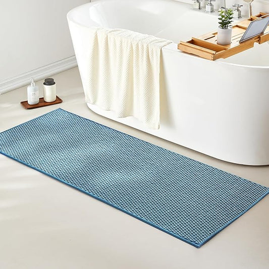 Bathroom Runner Rug, Long Bath Mat Washable Thin Quick Dry Low Pile Bathroom Runner Rugs Non Slip, Denim Blue 24"x70"