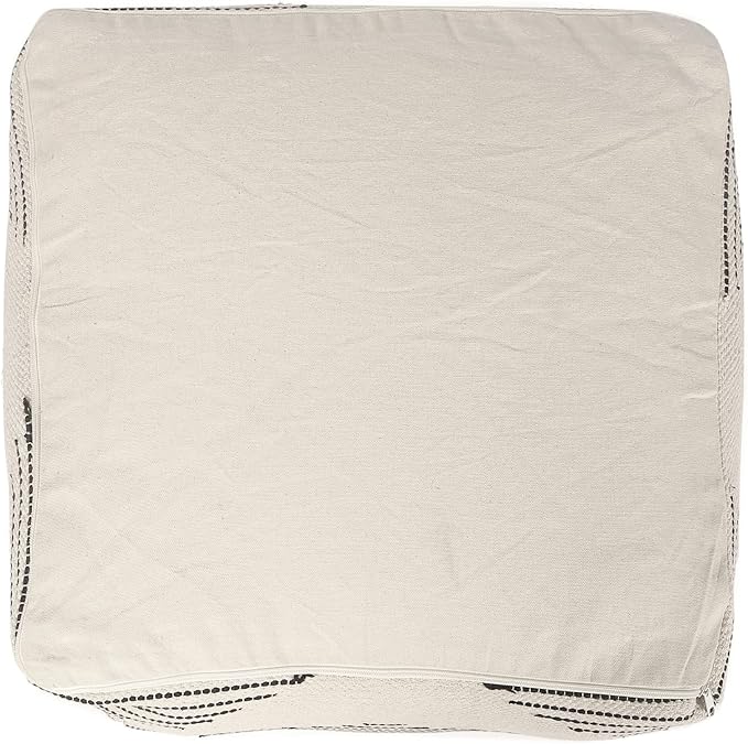REDEARTH · UNSTUFFED Pouf Ottoman Cover Textured Boho Storage Square Home Decor Poof Pouffe Space Saver Footrest for Living Room, Bedroom, Nursery, Kidsroom; 100% Cotton (18"x18"x18"; Black)