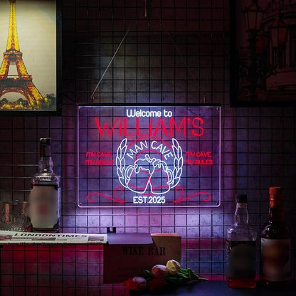 Personalized Bar Signs with Your Name for home wall light up with personalized pub name, man cave accessories, beer themed neon customizable lighted sign