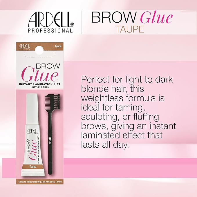 Ardell Brow Glue Taupe with Styling Brush ?€? Tinted Eyebrow Gel for Lamination Lift, All-Day Extreme Hold Brow Gel for Defined & Fluffy Brows, 0.35 oz