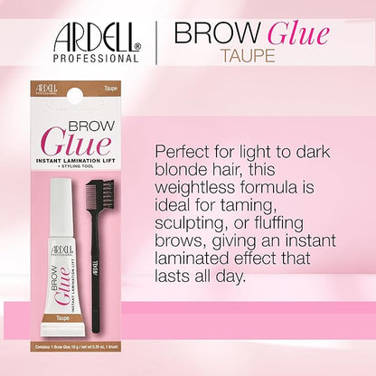 Ardell Brow Glue Taupe with Styling Brush ?€? Tinted Eyebrow Gel for Lamination Lift, All-Day Extreme Hold Brow Gel for Defined & Fluffy Brows, 0.35 oz