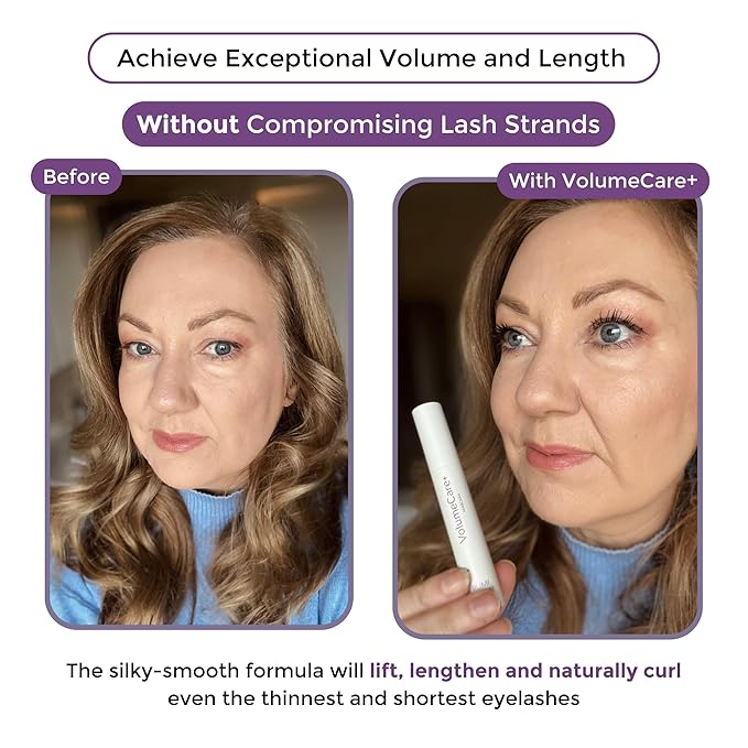 VolumeCare+ Mascara For Older Women - Extreme Length and Volume 2-in-1 Formula - No Clumps, Long-Wearing, Hypoallergenic Mascara For Sensitive Eyes (Dark Brown)