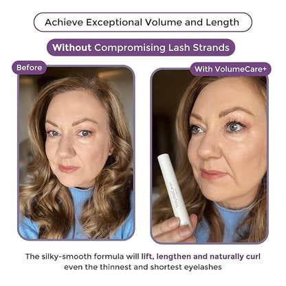 VolumeCare+ Mascara For Older Women - Extreme Length and Volume 2-in-1 Formula - No Clumps, Long-Wearing, Hypoallergenic Mascara For Sensitive Eyes (Dark Brown)