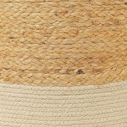 REDEARTH · Cylindrical Pouf Foot Stool Ottoman - Jute Braided Accent Sitting Footrest for The Living Room, Bedroom, Nursery, Patio, Lounge Set of 2 (14.5”x14.5”x16”; Natural Ivory)