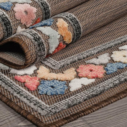 Beverly Rug Outdoor Rug 5x7 Modern Bordered Area Rugs for Indoor and Outdoor Patio Easy to Clean Non Shedding Living Room Porch Garden Washable Outside Carpet (5 x 7 Brown)