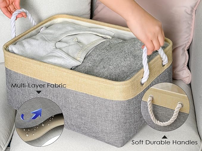 TheWarmHome Fabric Storage Bins Baskets for Organizing, Large Sturdy Storage Basket W/Handles, Decorative Foldable Storage Baskets for Shelves Closet Nursery Toy (Large - 3 Pack 15.7L×11.8W×8.3H)