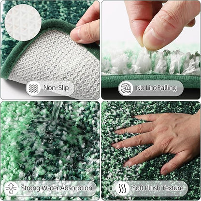 32PCS Dark Green Bathroom Accessories Set with Shower Curtain,Rugs,Trash Can,3PCS Lotion Soap Dispenser, Toothbrush Holder, Soap Dish,Tumbler Cup,6PCS Wood Tags Bath Accessories with Tray for Bathroom