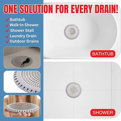 Shower Drain Hair Catcher – Ultra ShowerRing 5" Drain Cover for Flat & Domed Floors | Stainless Steel Hair Trap with Silicone Rim | High-Flow Strainer Prevents Clogs - Gray