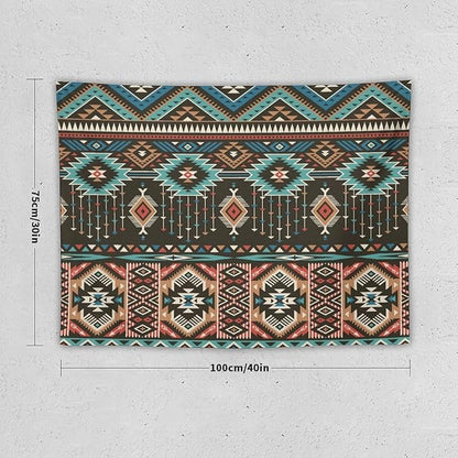 HZOHNAGO Aztec Tapestry Turquoise Blue and Brown and Native American Tribal Pattern Printed Wall Tapestry Wall Hanging for Bedroom Living Room Dorm 40" W x 30" H
