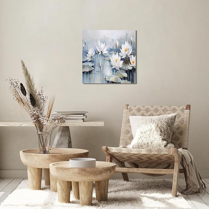 TAIJXAGSG Modern Canvas Wall Art Decor Prints Paintings Wall Decorations White Flowers Artwork for Bedroom Kitchen Office Decor 13"×13" bathroom decor wall