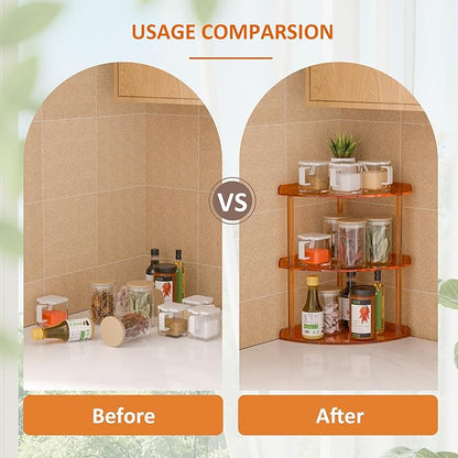 3 Tier Acrylic Corner Shelf Organizer Storage 9.5x9.5x15.7 Inch, Orange Countertop Corner Shelf for Bathroom, Kitchen, Bedroom, Office, Study Room