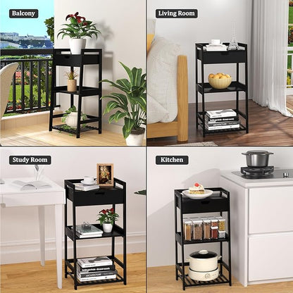 3 Tier Bamboo Bathroom Shelves with Drawer, Ladder Shelf for Bathroom Storage, Space-Saving Design, Stylish Display Nightstand, Stylish Storage Solution for Home, Living Room, Kitchen, Office