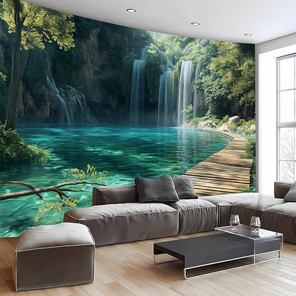 BSFHH Nature Tapestry Forest Tree Sea Cave Wall Hanging, Stream Through Rainforest Landscape Wall Art Tapestry for Bedroom Living room (Waterfall, 110" × 87", Unframed)