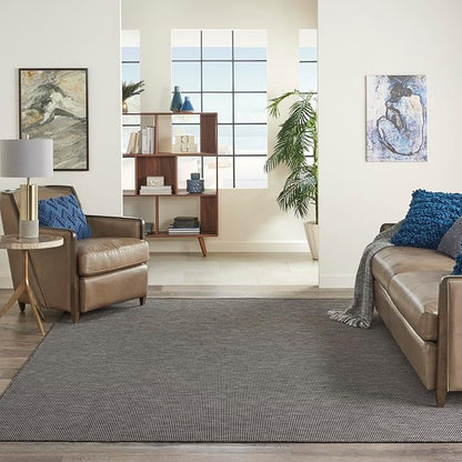 Nourison Positano Indoor-Outdoor Charcoal 7' x 10' Area Rug, Easy Cleaning, Non Shedding, Bed Room, Living Room, Dining Room, Backyard, Deck, Patio (7x10)