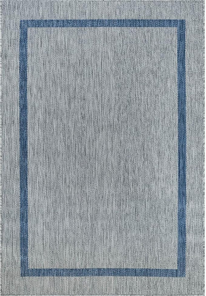 Bordered Outdoor Rug 9x12 Washable Outside Carpet for Indoor Patio Porch Waterproof Easy Cleaning Non Shedding Area Rugs Silver Gray - Blue 9 x 12