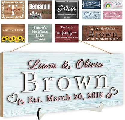 Custom Wood Sign Prsonalized Text Business 3D Home Decor, Personalized Rustic Plaque Board Hanging Wooden Name Sign for Wall Art, Customized Signs Plank Decoration Gifts for Wedding Family Farmhouse Kitchen, Rectangle