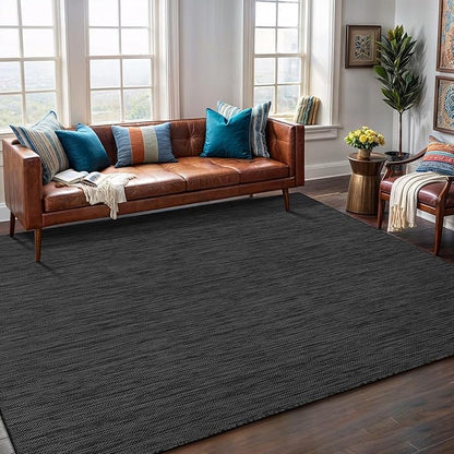 Washable Indoor Outdoor Rug 9x12 Weather Resistant Area Rugs Modern Solid for Porch Deck Balcony Backyard Patio Outside Carpet (9 X 12 Dark Grey)