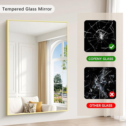 40x60inch Gold Bathroom Mirror, Gold Rectangle Mirror with Frame, Large Rectangular Wall Mirrors for Bathroom, Living Room, Hair Salon, Big Farmhouse Mirror Hang Horizontal/Vertical