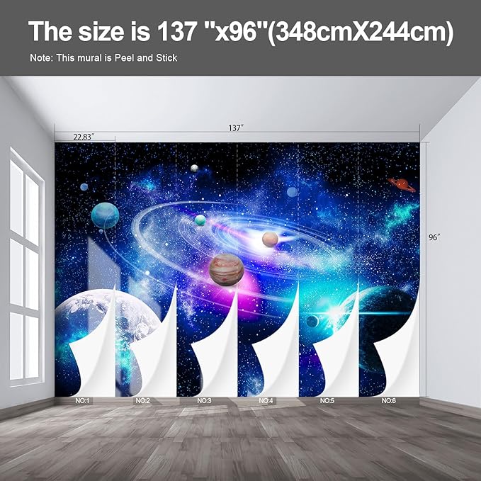 Planet Wall murals Peel and Stick Galaxy Wallpaper for Bedroom Nursery Room - 96"x137"