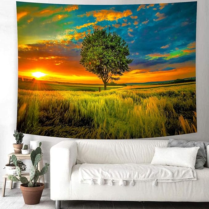 Delur Sunset Tree of Life Tapestry Forest Nature Landscape Wall Hanging Tapestry Scenic Tree Woodland Natural Sunrise Headboard for Bedroom Living Room Home Decor (59.1" x 78.7")